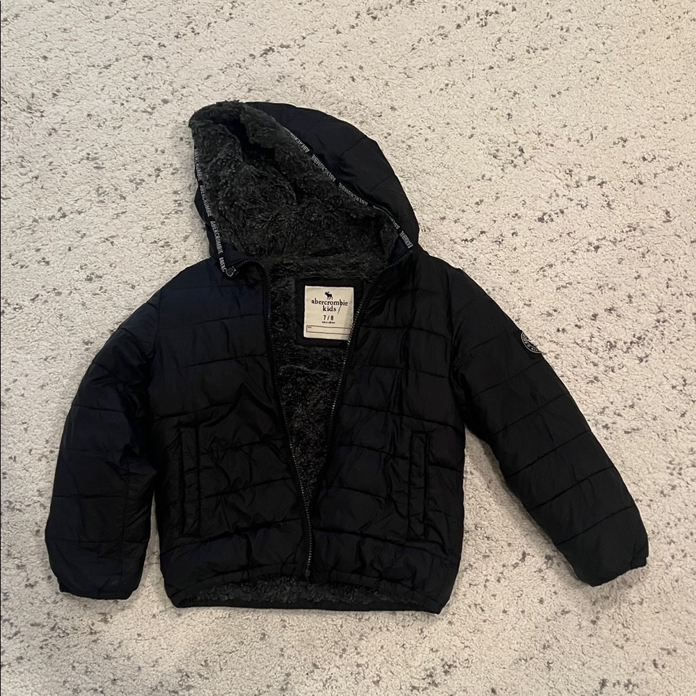Abercrombie Kids Black Hooded Puffer Jacket boy size 7/8